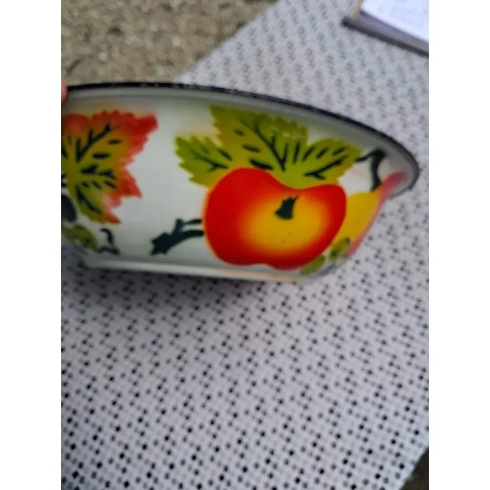 Vintage Enamelware Harvest Fruit Bowl 12